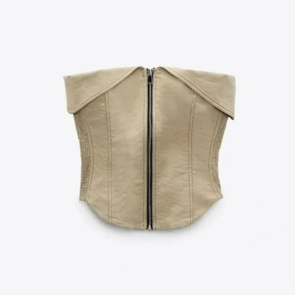 ZARA TOPSTITCHED ZIPPER BUSTIER - Picture 3 of 13